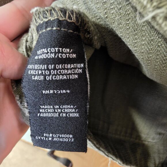 Boom Boom Jeans Jacket L Skull Green Floral Embroidered Button Military Style - Picture 13 of 14